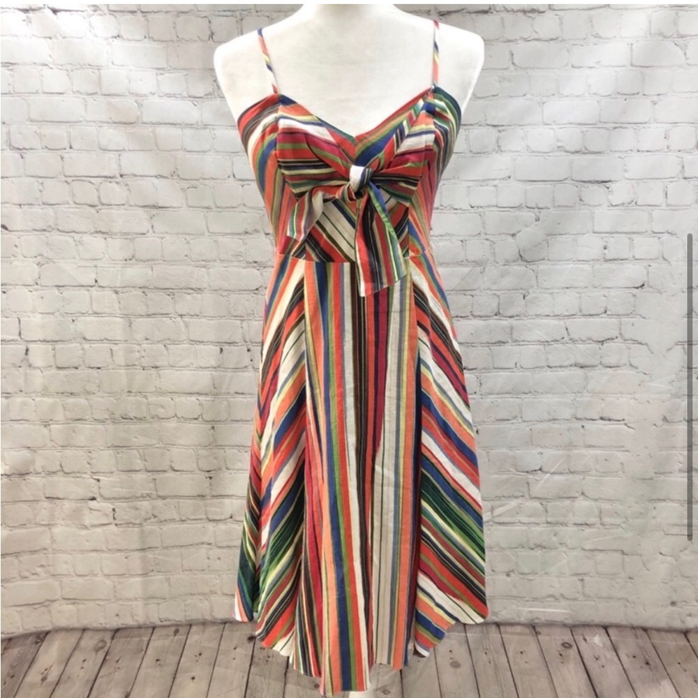 Parker Striped A Line Dress Size 4 Rainbow Bow Front Sleeveless